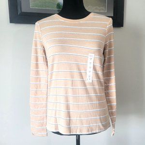 NWT Size M Medium Tan Striped Crew Neck Long Sleeve Tee From So MSRP $14